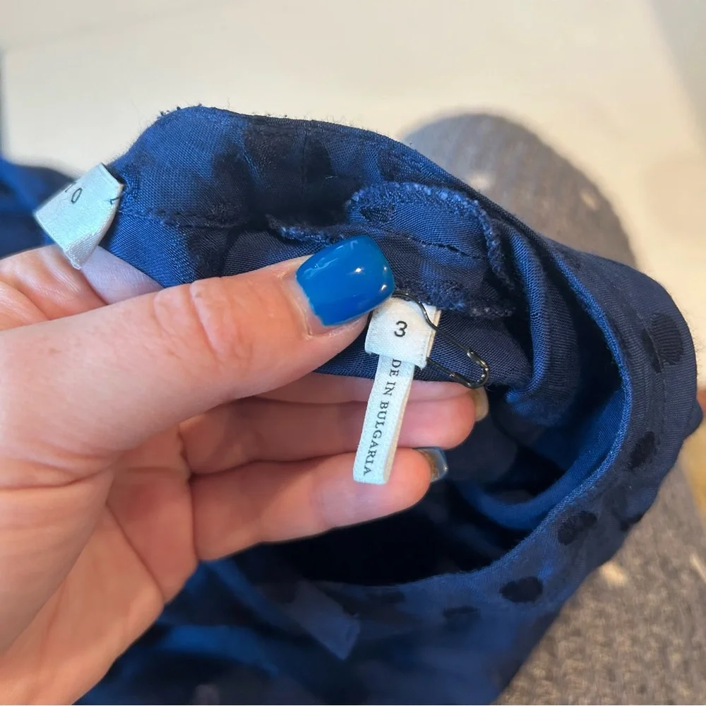 Sandro Paris navy polka dot mini dress fit and flare long sleeve - Picture 5 of 14